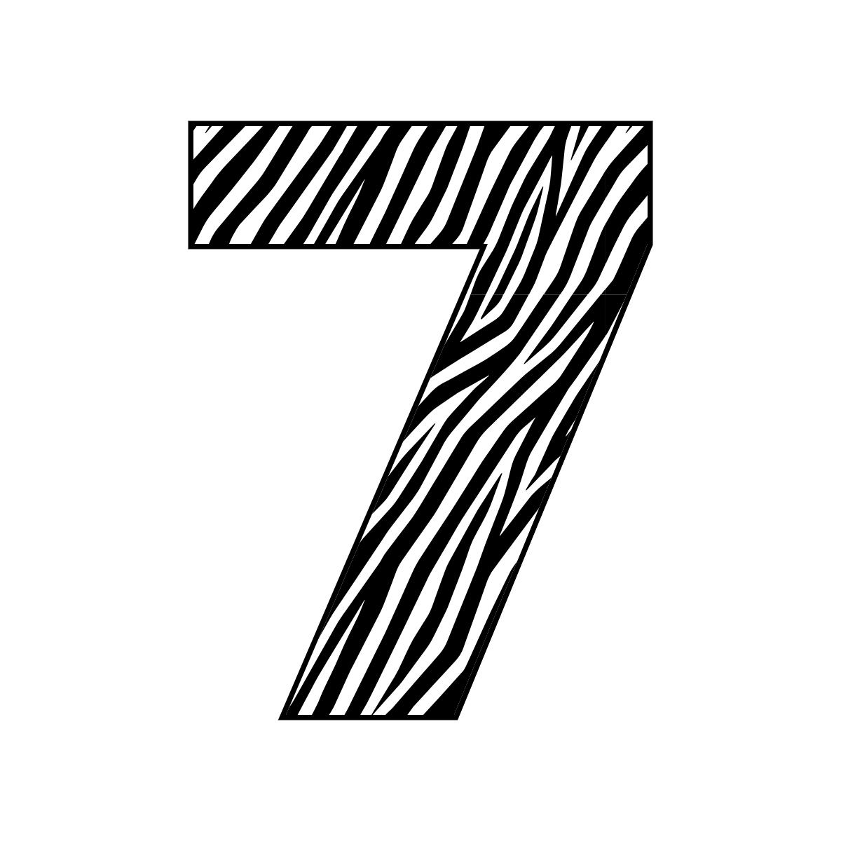 Free printable zebra number 7,  serif printable zebra, number printable alphabet patterns print download svg, png, pdf, jpg pattern.
