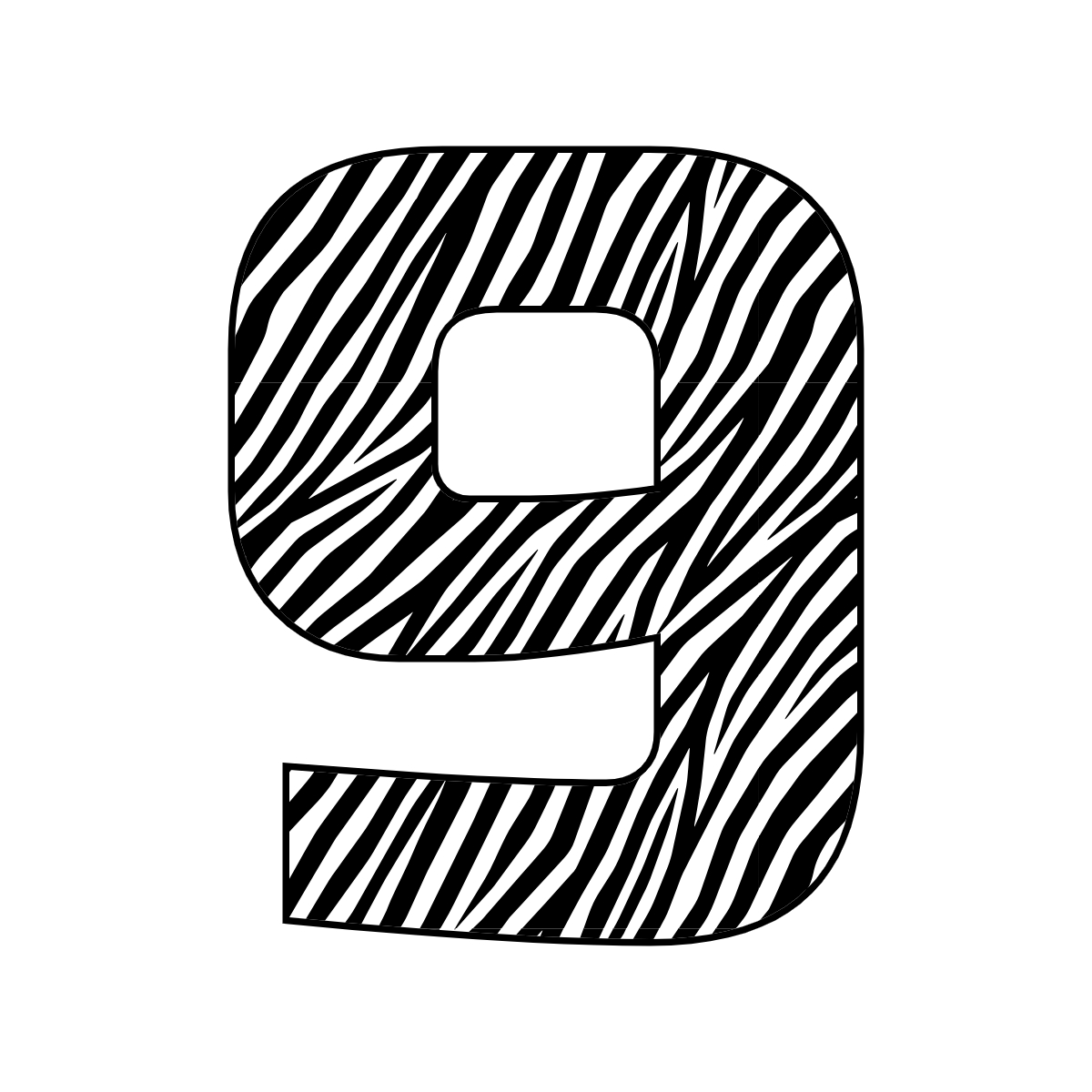 Free printable zebra number 9,  serif printable zebra, number printable alphabet patterns print download svg, png, pdf, jpg pattern.
