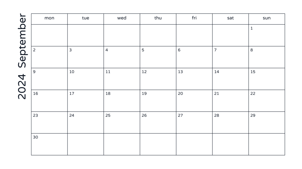 Printable monthly calendar, September 2024, Portrait. Free, printable, monthly, calendar, pdf, png, print, download.