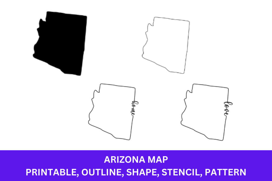 Arizona Map - Outline, Printable State, Shape, Stencil, Pattern ...