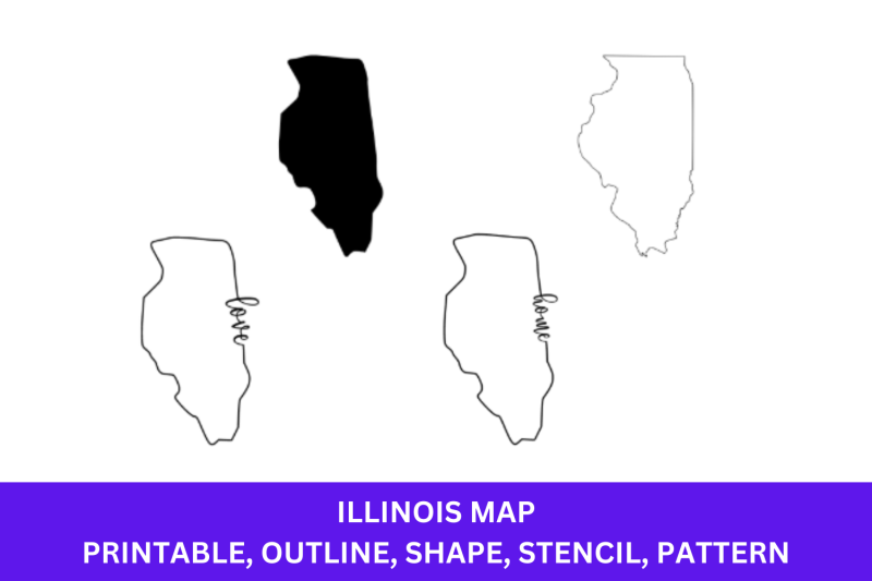 Illinois Map - Outline, Printable State, Shape, Stencil, Pattern ...