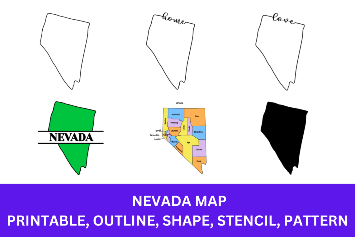 Nevada Map - Outline, Printable State, Shape, Stencil, Pattern ...