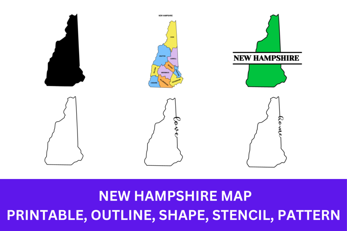 New Hampshire Map - Outline, Printable State, Shape, Stencil, Pattern - Outline, Printable State ...