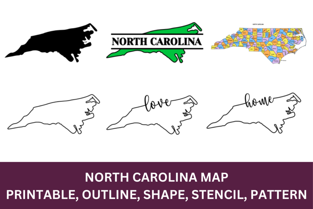 North Carolina Map - Outline, Printable State, Shape, Stencil, Pattern ...