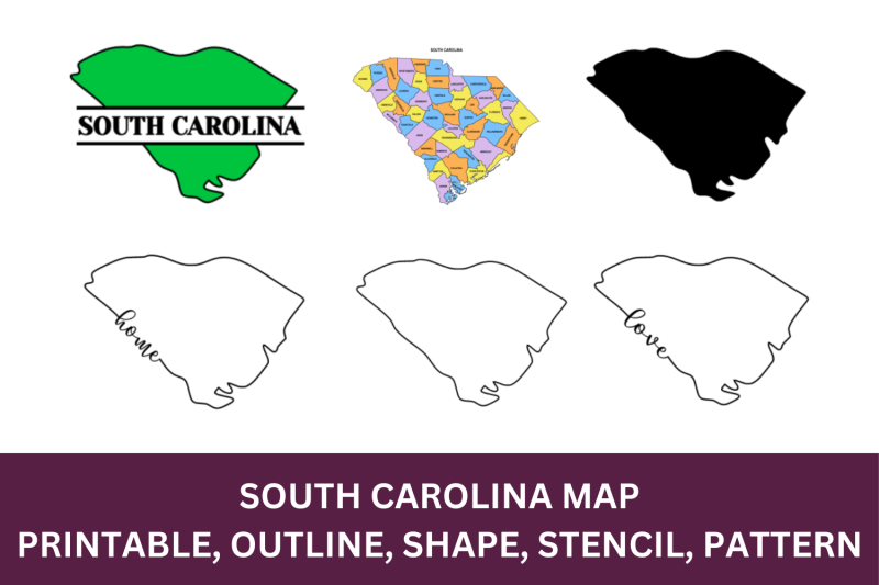 South Carolina Map - Outline, Printable State, Shape, Stencil, Pattern ...