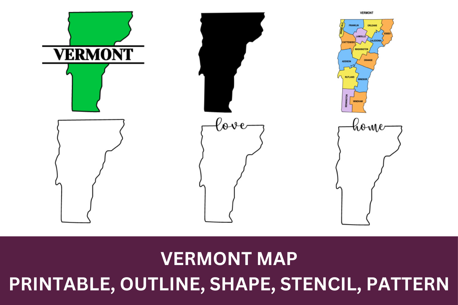 Vermont Map - Outline, Printable State, Shape, Stencil, Pattern - Outline, Printable State, Shape, Stencil, Pattern