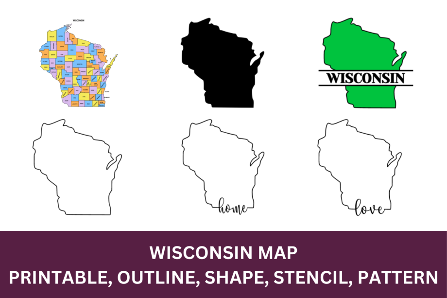 Wisconsin Map - Outline, Printable State, Shape, Stencil, Pattern ...