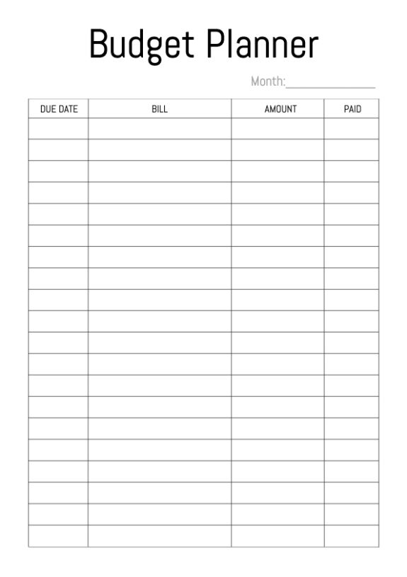 Free Printable Simple Monthly Budget Planner