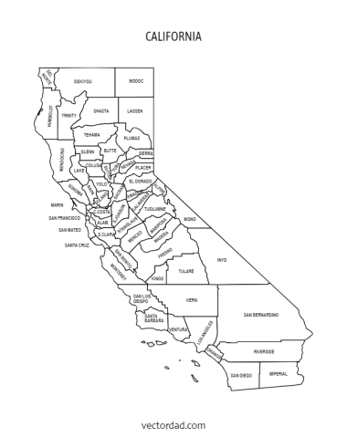 California County Map Editable - California County Map With Labels 380x491 