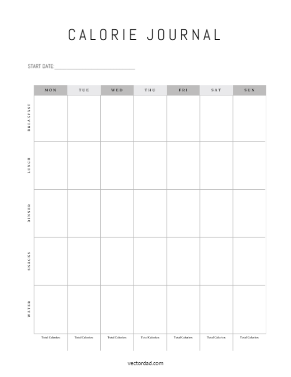 Free Printable Personalized Daily Calorie Journal Template