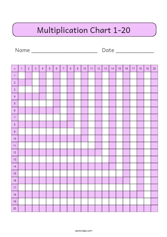 Free Printable Horizontal Vertical Portrait Blank Multiplication Chart 1-20