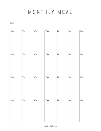 Free Printable Monthly Meal Planner Template