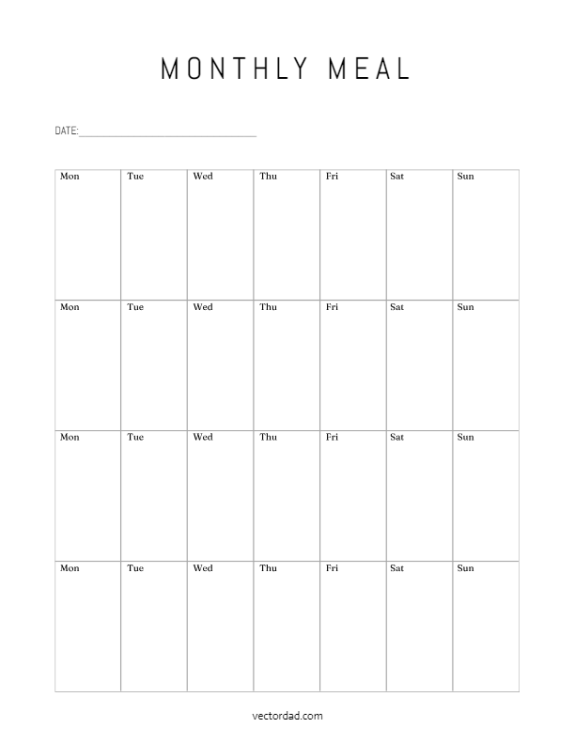 Free Printable Monthly Meal Planner Template