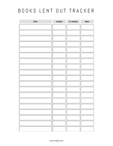 Free Printable Books Lent Out Tracker Template