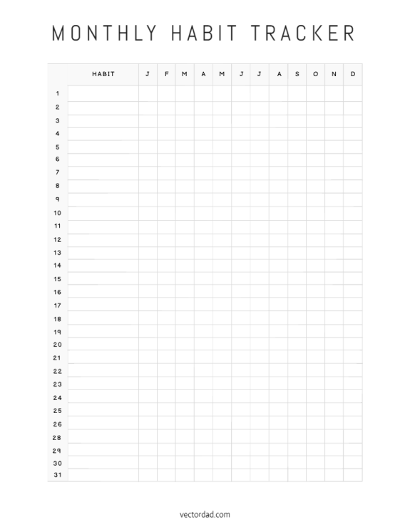 Free Printable Grey Minimalist Monthly Habit Tracker Template