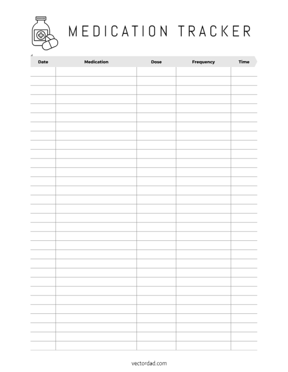 Free Printable Minimalism Medication Tracker Sheet Template