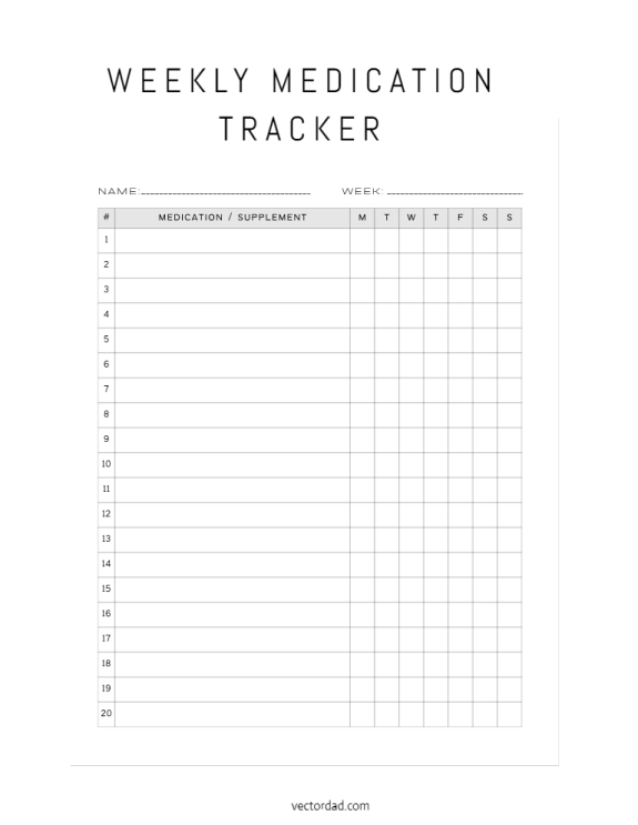 Free Printable Minimalist Medication Weekly Tracker Template