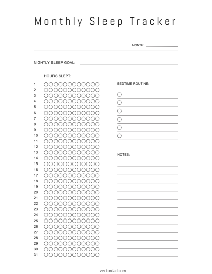 Free Printable Monthly Sleep Tracker Template