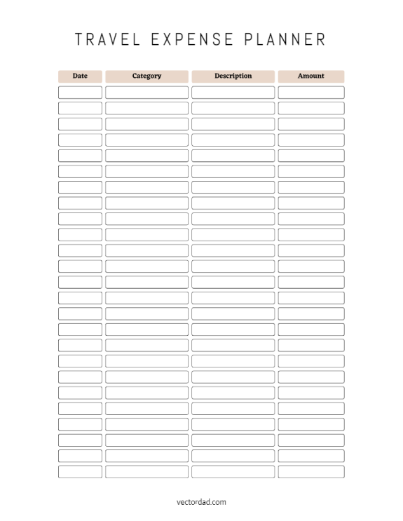 Free Printable Travel Expense Planner Template