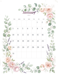 January 2027 floral printable calendar