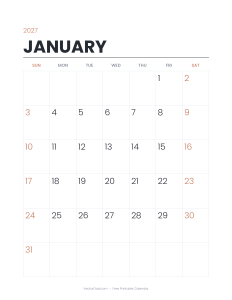 January 2027 minimalist printable calendar