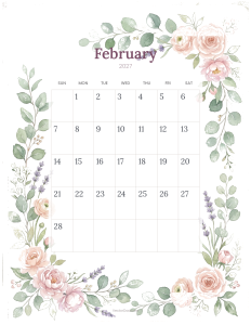 February 2027 floral printable calendar