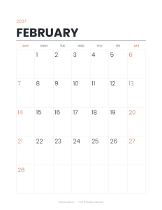 February 2027 minimalist printable calendar