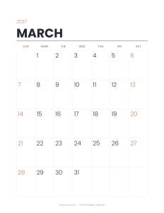 March 2027 minimalist printable calendar