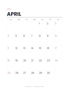 April 2027 minimalist printable calendar