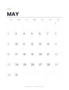 May 2027 minimalist printable calendar