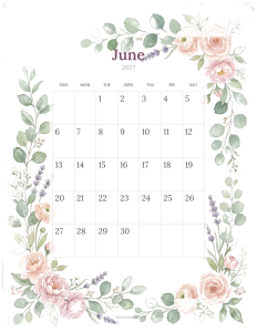 June 2027 floral printable calendar