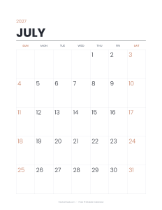 July 2027 minimalist printable calendar