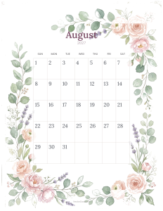 August 2027 floral printable calendar