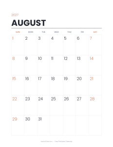 August 2027 minimalist printable calendar