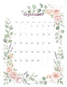 September 2027 floral printable calendar