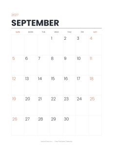 September 2027 minimalist printable calendar