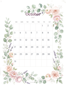 October 2027 floral printable calendar