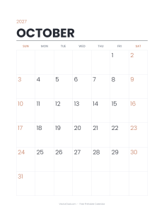 October 2027 minimalist printable calendar