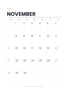 November 2027 minimalist printable calendar