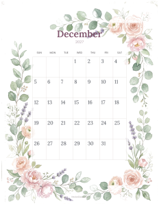 December 2027 floral printable calendar
