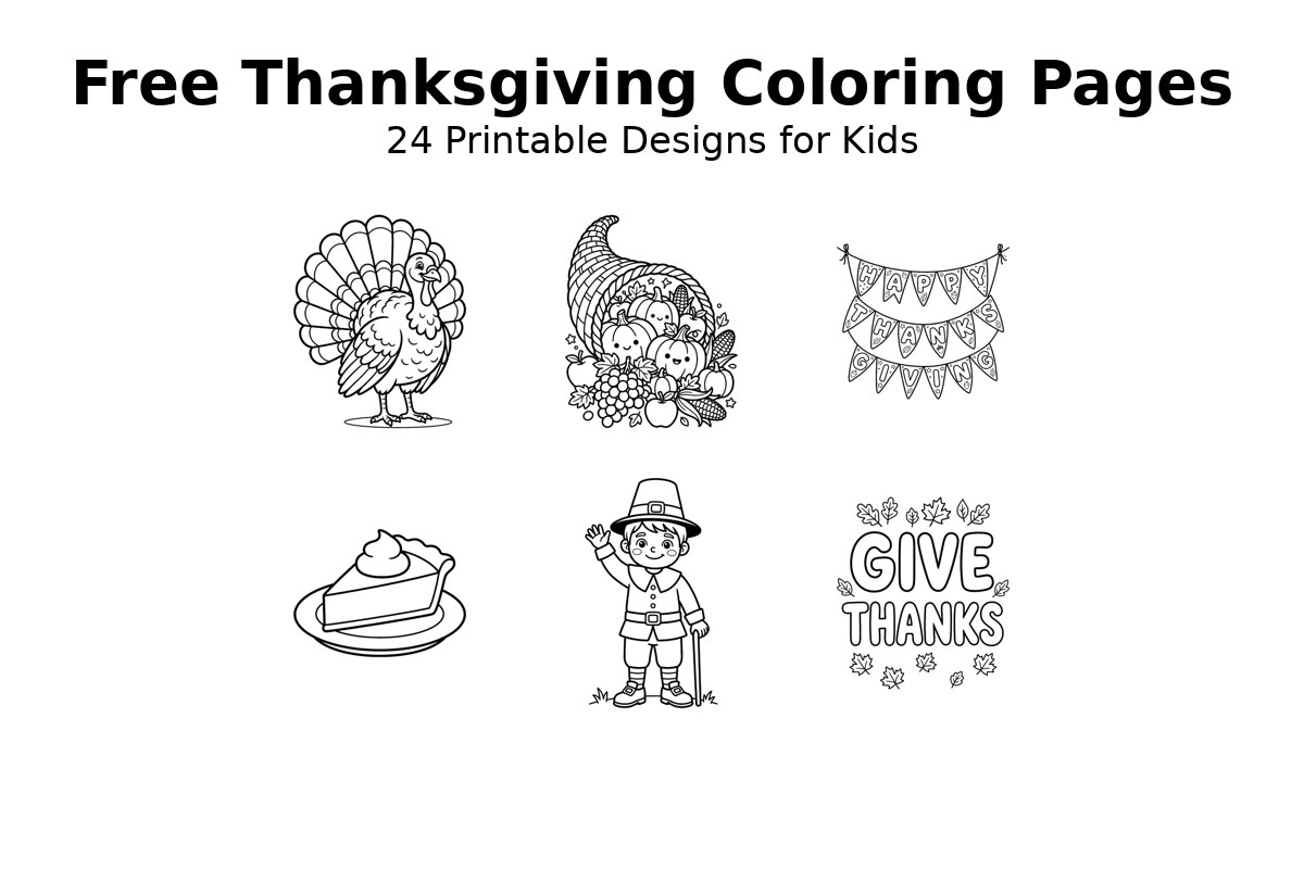 Free Thanksgiving coloring pages for kids - 24 printable designs