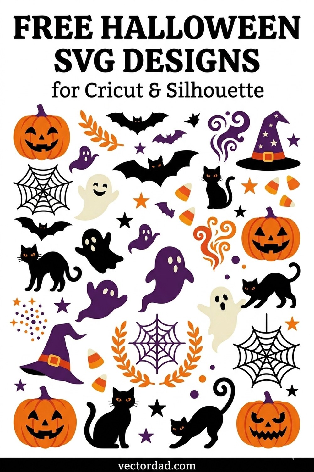 Halloween SVG designs Pinterest pin - free Halloween cut files for Cricut and Silhouette from VectorDad