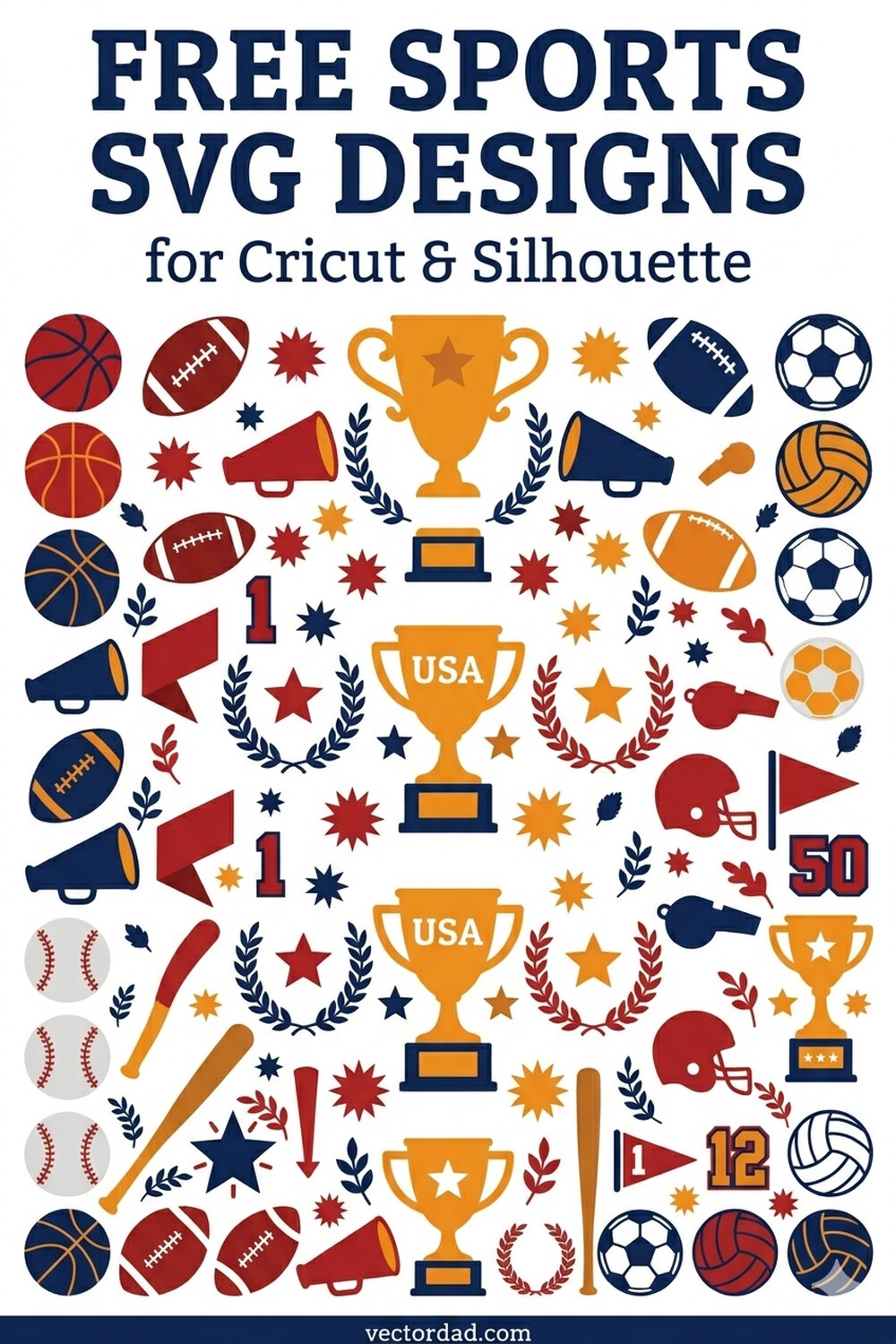 Sports SVG designs Pinterest pin - free sports cut files for Cricut and Silhouette from VectorDad