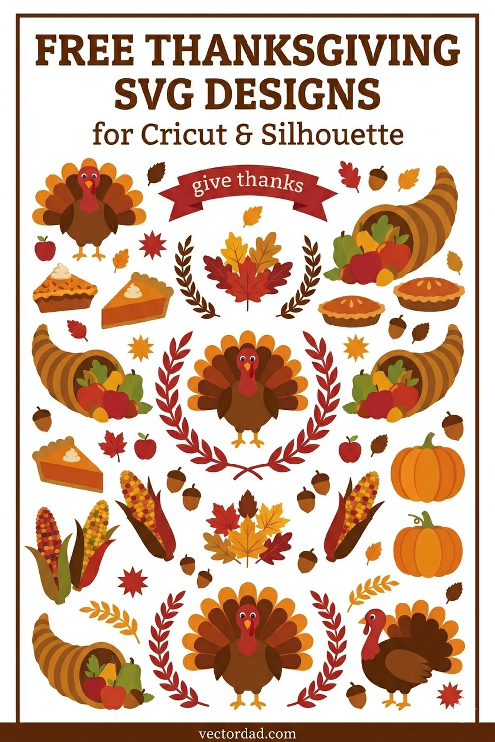 Thanksgiving SVG designs Pinterest pin - free Thanksgiving cut files for Cricut and Silhouette from VectorDad