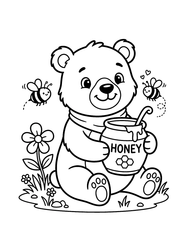 Honey Bear animal coloring page - free printable