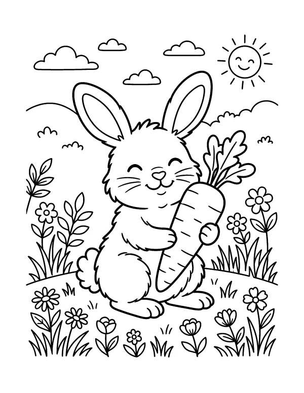Fluffy Bunny animal coloring page - free printable