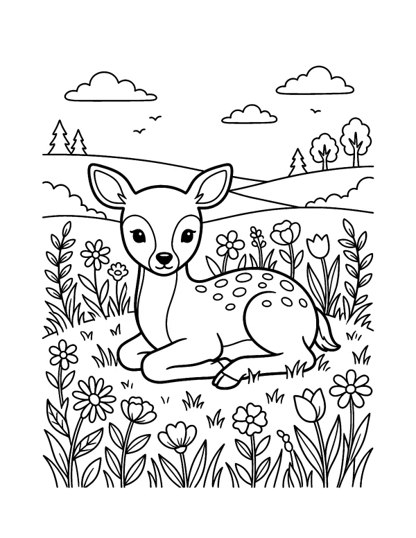 Gentle Fawn animal coloring page - free printable