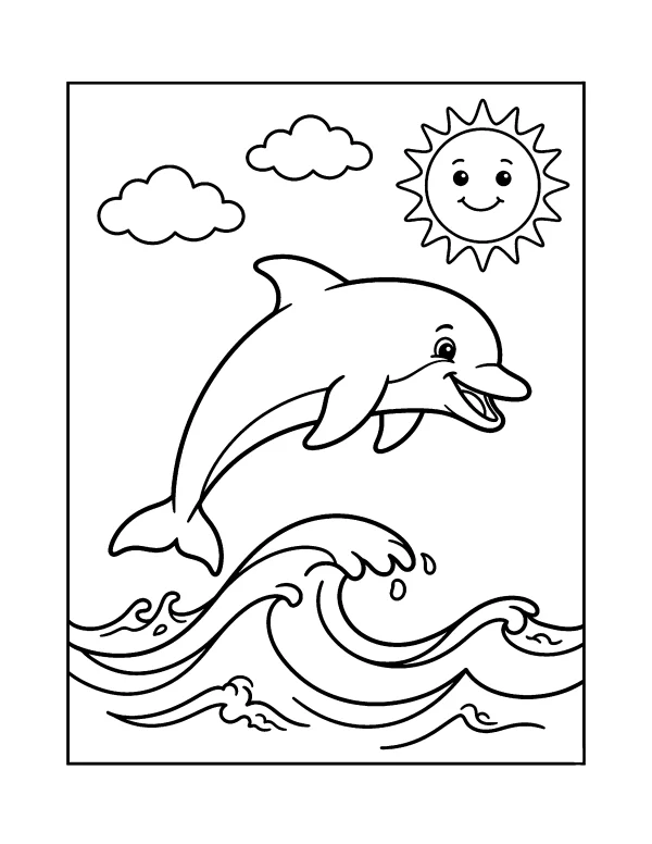 Jumping Dolphin animal coloring page - free printable
