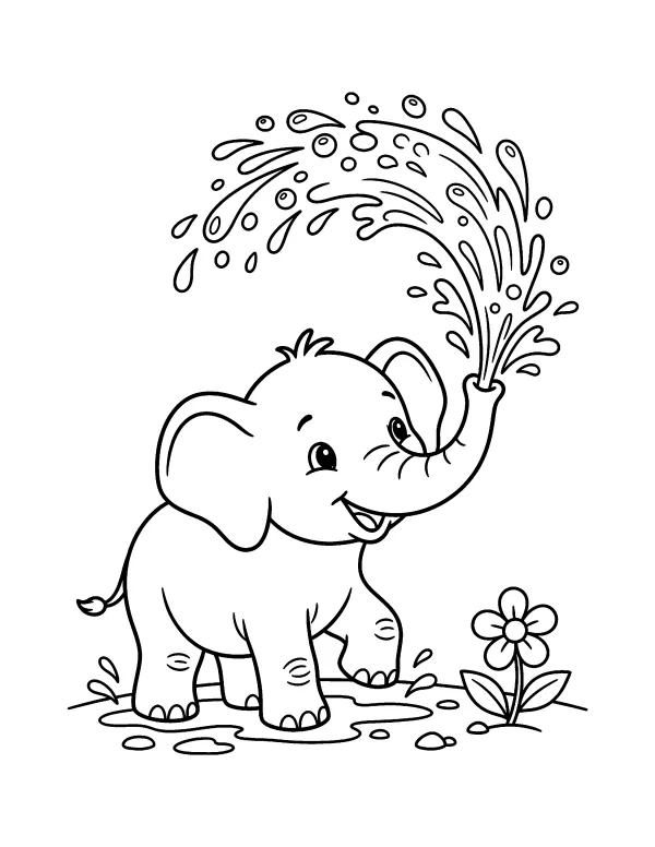 Baby Elephant animal coloring page - free printable