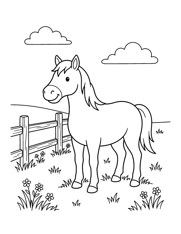 Happy Horse animal coloring page - free printable